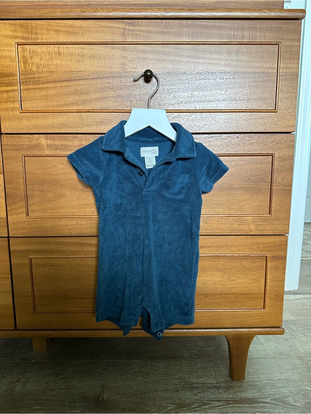 Carters Little Planet Navy Terry Polo One-Piece Romper